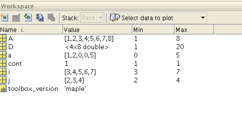 Matlab változók panel
