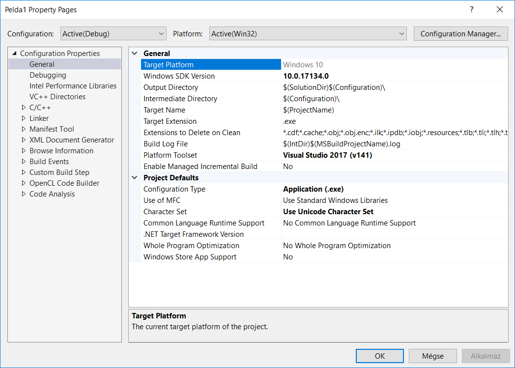 Projekt tuéajdonság beállítása